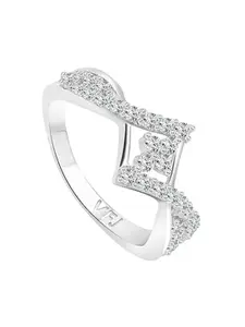Vighnaharta Rhodium-Plated CZ Stone-Studded Vintage Flower Adjustable Finger Ring