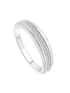 Vighnaharta Silver Shine Half Round Rhodium-Plated CZ-Studded Finger Ring