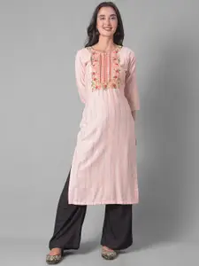 Dollar Missy Striped Thread Work Straight Kurta
