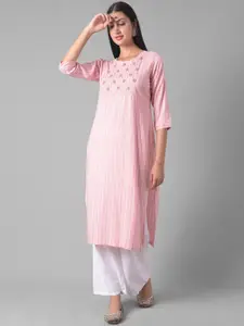 Dollar Missy Striped Thread Work Straight Kurta
