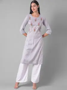Dollar Missy Striped Thread Work Straight Kurta