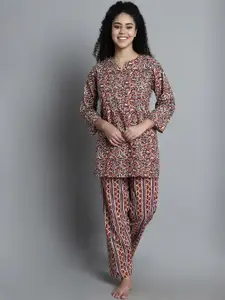 Shararat Ethnic Motifs Printed Pure Cotton Night suit