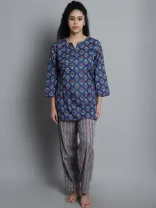 Shararat Ethnic Motifs Printed Pure Cotton Night Suit