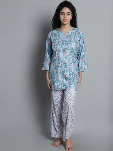 Shararat Floral Printed Pure Cotton Night Suit