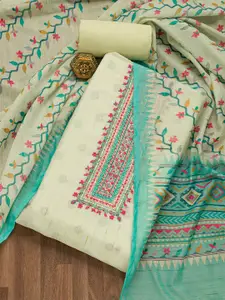Koskii Ethnic Motifs Printed Thread Work Unstitched Dress Material