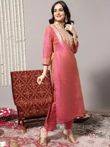 Varanga Ethnic Motifs Printed Thread Work Silk Kurta