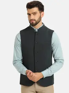 Blackberrys Woven Design Mandarin Collar Nehru Jacket