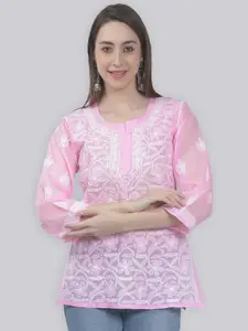 Seva Chikan Floral Embroidered Chikankari Kurti