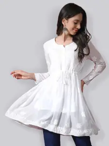 Seva Chikan Ethnic Motifs Embroidered Chikankari Detail A-Line Kurti With Slip