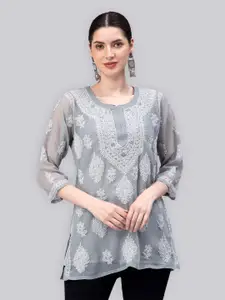 Seva Chikan Ethnic Motifs Embroidered Chikankari Detail straight Kurti With Slip