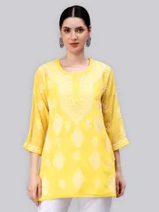 Seva Chikan Floral Embroidered Chikankari Straight Kurti With Slip
