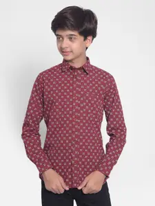 Crimsoune Club Boys Geometric Printed Spread Collar Cotton Casual Shirt