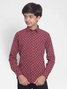 Crimsoune Club Boys Geometric Printed Spread Collar Cotton Casual Shirt