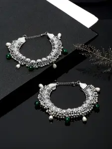 Anouk Silver-Plated Beaded Adjustable Anklets