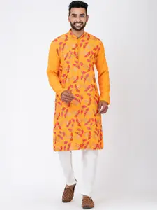 HU - Handcrafted Uniquely Floral Printed Mandarin Collar Straight Kurta With Pyjamas
