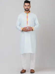 HU - Handcrafted Uniquely Mandarin Collar Pastels Straight Kurta With Pyjamas