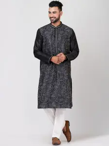 HU - Handcrafted Uniquely Mandarin Collar Embroidered Kurta With Trousers