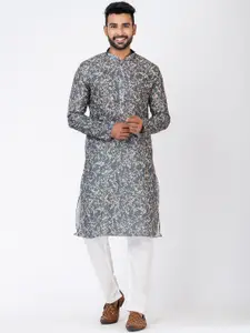 HU - Handcrafted Uniquely Abstract Printed Regular Chanderi Cotton Kurta with Pyjama