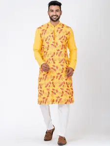 HU - Handcrafted Uniquely Floral Embroidered Mandarin Collar Straight Kurta with Pyjamas