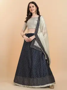 Mitera Cream Embellished Satin Semi-Stitched Lehenga & Unstitched Blouse With Dupatta