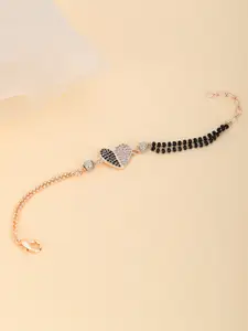 Adwitiya Collection Gold-Plated Stone Studded Heart Shape Beaded Mangalsutra Bracelet