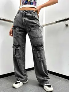 BROADSTAR Women Smart Wide Leg High Rise Clean Look Heavy Fade Stretchable Jeans