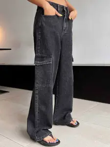 BROADSTAR Women Smart Wide Leg High-Rise Clean Look Heavy Fade Stretchable Jeans