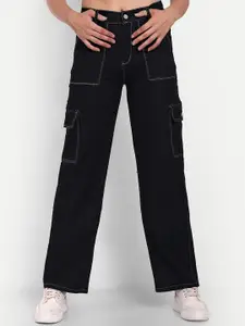 BROADSTAR Women Smart Wide Leg High-Rise Clean Look Stretchable Jeans