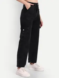 BROADSTAR Women Smart Wide Leg High-Rise Stretchable Cargo Jeans