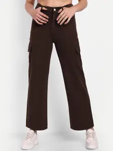 BROADSTAR Women Smart Wide Leg High Rise Stretchable Cargo Jeans