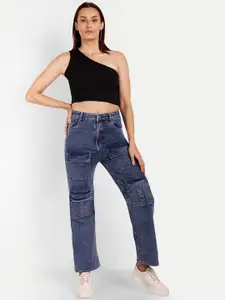 BROADSTAR Women Smart Wide Leg High-Rise Clean Look Heavy Fade Stretchable Jeans