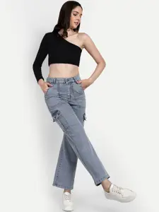 BROADSTAR Women Smart Wide Leg High Rise Clean Look Light Fade Stretchable Jeans