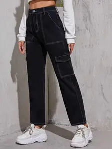 BROADSTAR Women Smart Wide Leg Stretchable Clean Look Cargo Jeans