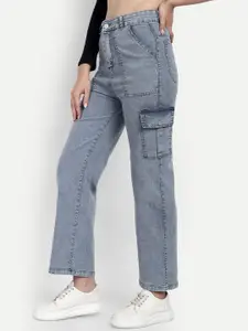 BROADSTAR Women Smart Clean Look Wide Leg High-Rise Heavy Fade Cotton Stretchable Jeans
