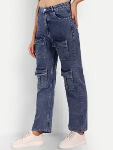 BROADSTAR Women Smart Wide Leg High Rise Clean Look Light Fade Stretchable Jeans