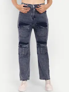 BROADSTAR Women Smart regular Leg High-Rise Stretchable Cargo Jeans