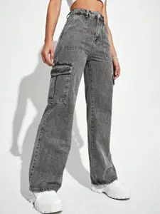 BROADSTAR Women Smart Wide Leg High-Rise Clean Look Stretchable Cargo Jeans