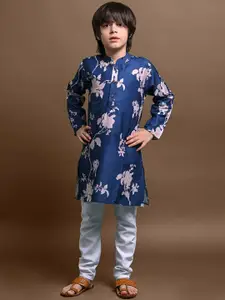 VESHAM Boys Floral Printed Mandarin Collar Kurta With Pyjamas