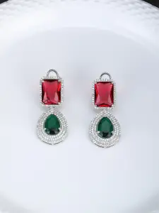 Adwitiya Collection Rhodium-Plated Emerald Classic Drop Earrings