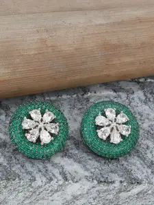 Adwitiya Collection Rhodium-Plated Oxidised Classic Studs Earrings