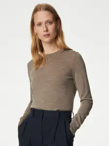 Marks & Spencer Women Brown Woollen Pullover