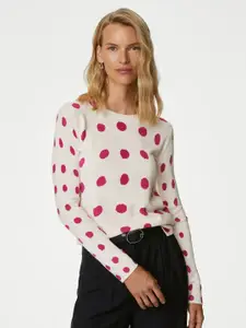 Marks & Spencer Women Pink & White Quirky Printed Pullover