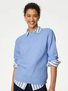 Marks & Spencer Women Blue Cable Knit Pullover