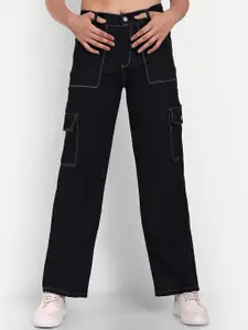Next One Women Black Smart Wide Leg High-Rise Clean Look Stretchable Jeans