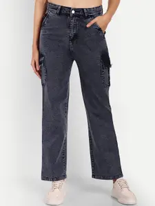 Next One Women Navy Blue Smart Wide Leg High-Rise Stretchable Jeans