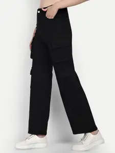 Next One Women Black Smart Wide Leg High-Rise Clean Look Stretchable Jeans
