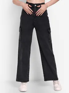 Next One Women Smart Wide Leg High-Rise Clean Look Cotton Stretchable Cargos