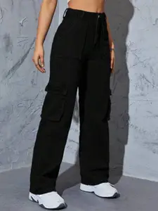 Next One Women Smart Wide Leg High-Rise Clean Look Cotton Stretchable Cargos