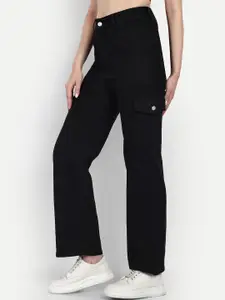 Next One Women Smart Wide Leg High-Rise Clean Look Cotton Stretchable Cargos