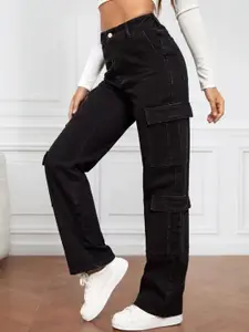 Next One Women Smart Wide Leg High-Rise Clean Look Stretchable Cargo Jeans